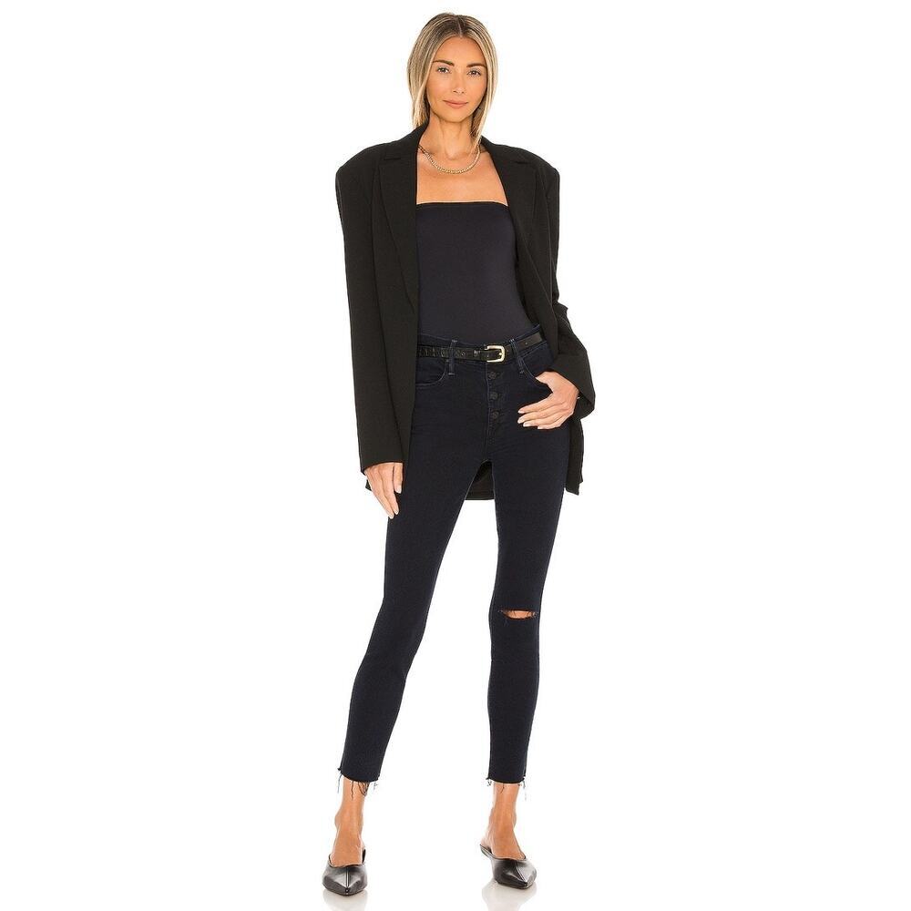 Mother Pixie Ankle Fray Holding Hands Tightly Mid-Rise Skinny Jeans Dark Blue 24